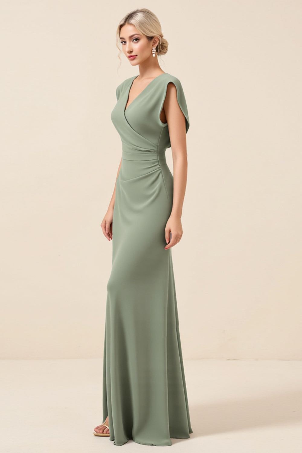 Eucalyptus Wrap V Neck Bridesmaid Dress with Slit