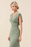 Eucalyptus Wrap V Neck Bridesmaid Dress with Slit