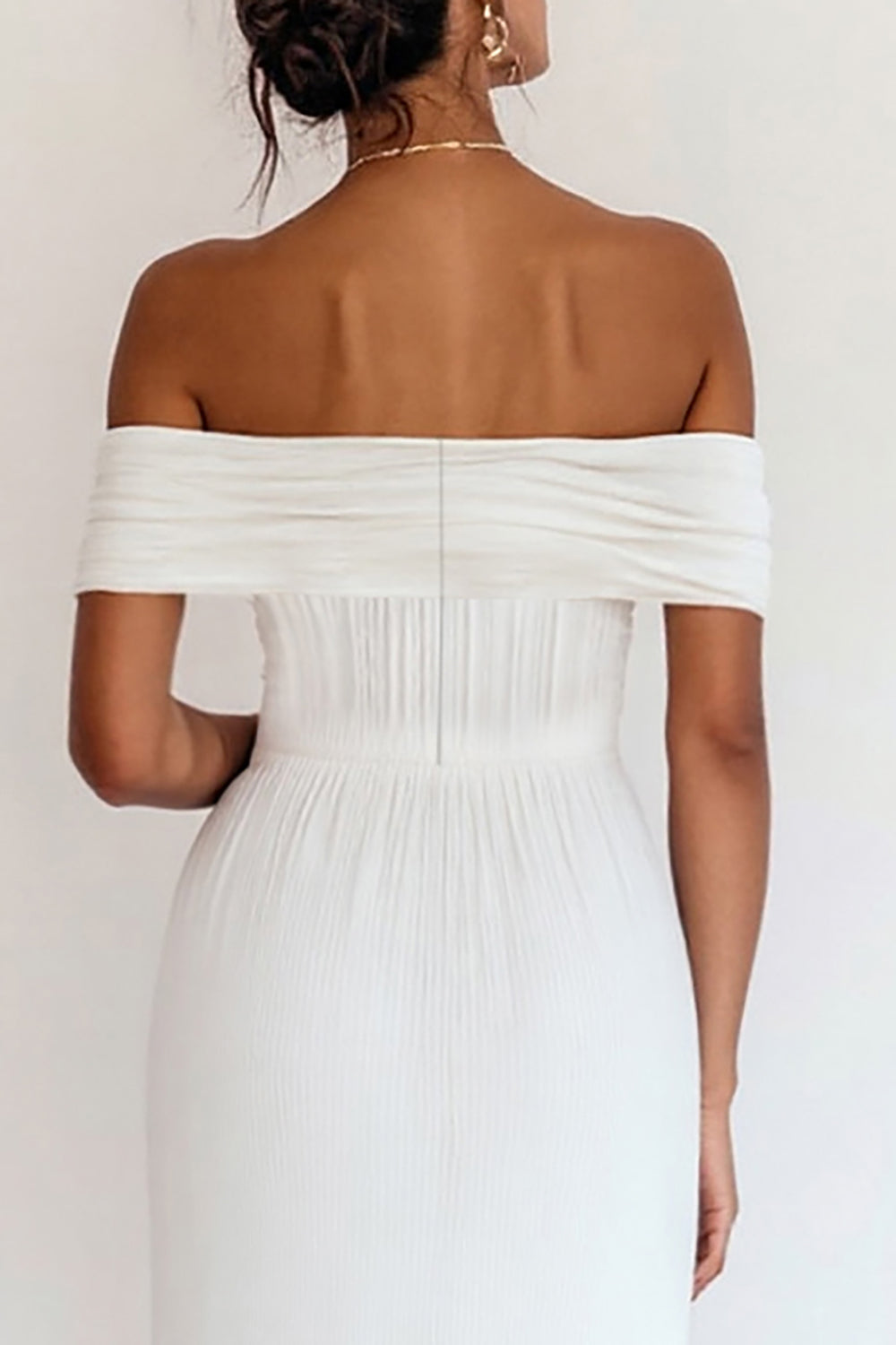 A Line Off the Shoulder White Pleated Engagement Dress