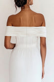 A Line Off the Shoulder White Pleated Engagement Dress