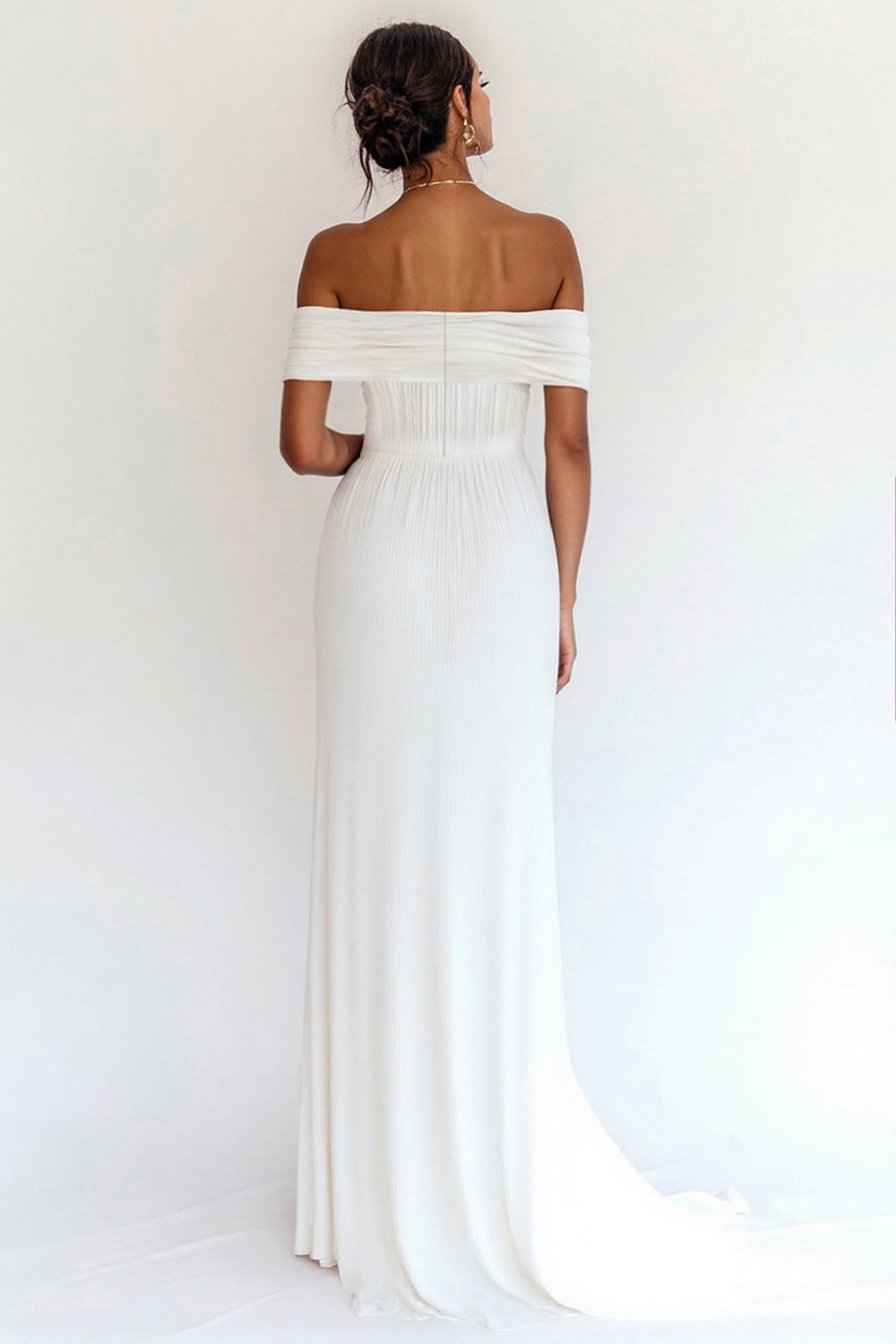 A Line Off the Shoulder White Pleated Engagement Dress