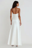 White Strapless Sheath Satin Ruffled Wedding Dress