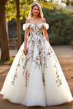 Off The Shoulder White Floral Wedding Dress with Appliques