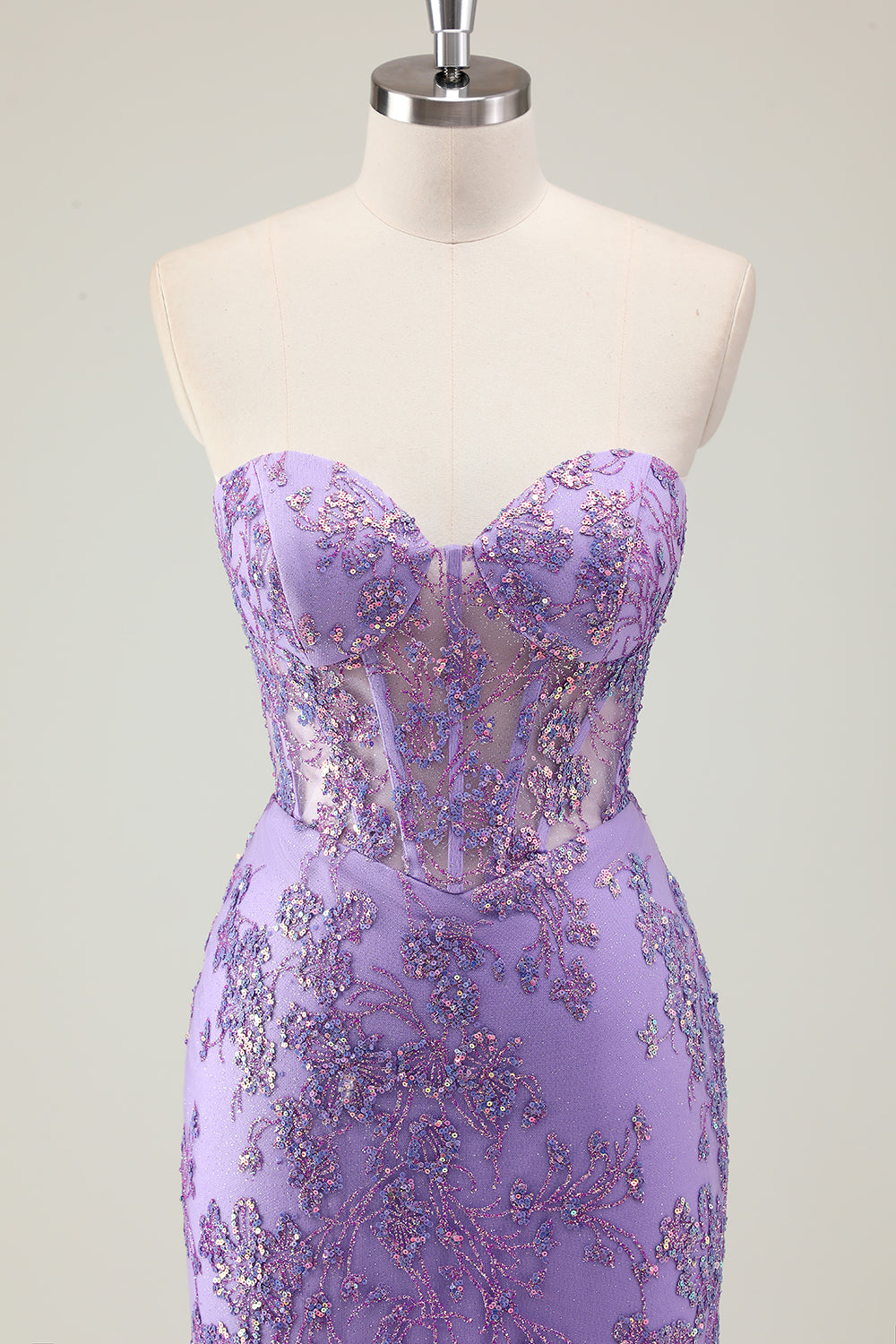 Purple Strapless Sequined Mermaid Corset Prom Dress
