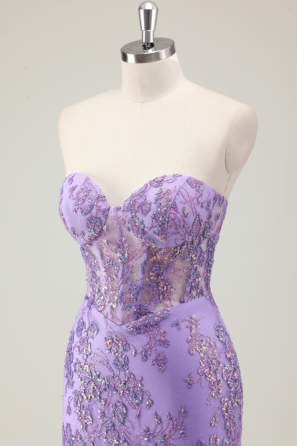 Purple Strapless Sequined Mermaid Corset Prom Dress