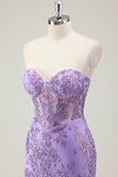 Purple Strapless Sequined Mermaid Corset Prom Dress