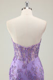 Purple Strapless Sequined Mermaid Corset Prom Dress