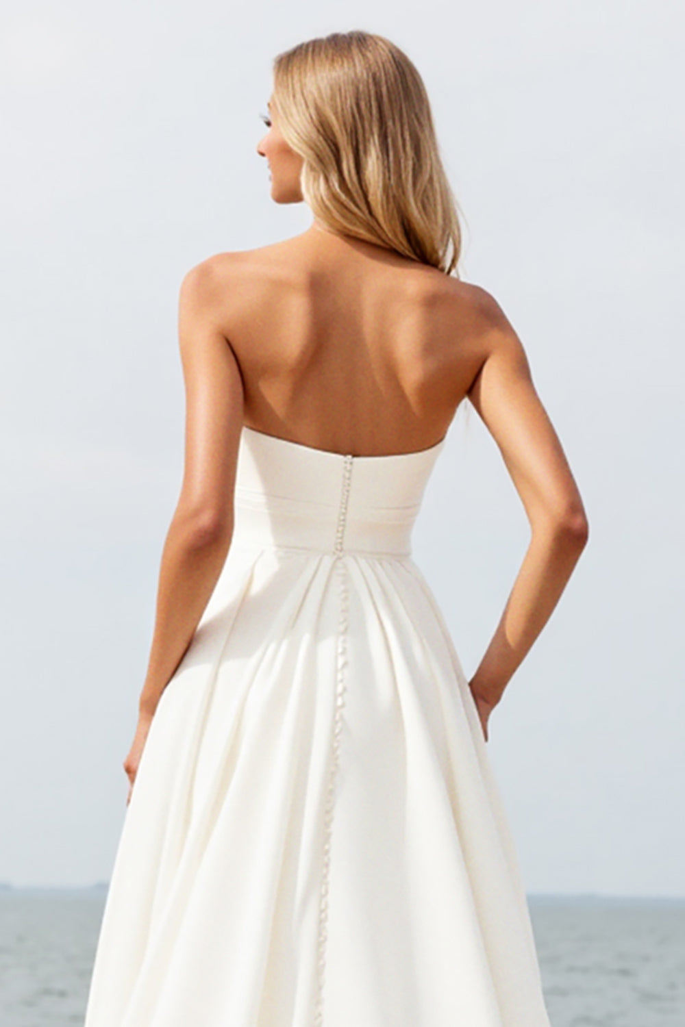 Strapless Ivory A Line Wedding Dress with Slit