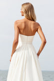 Strapless Ivory A Line Wedding Dress with Slit