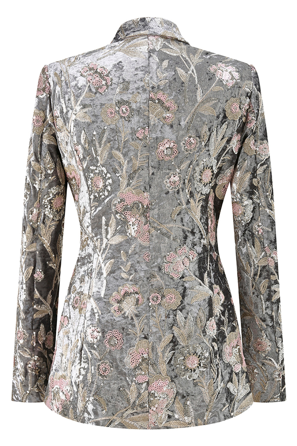 Sparkly Grey 2 Piece Floral Peak Lapel Women Prom Suit