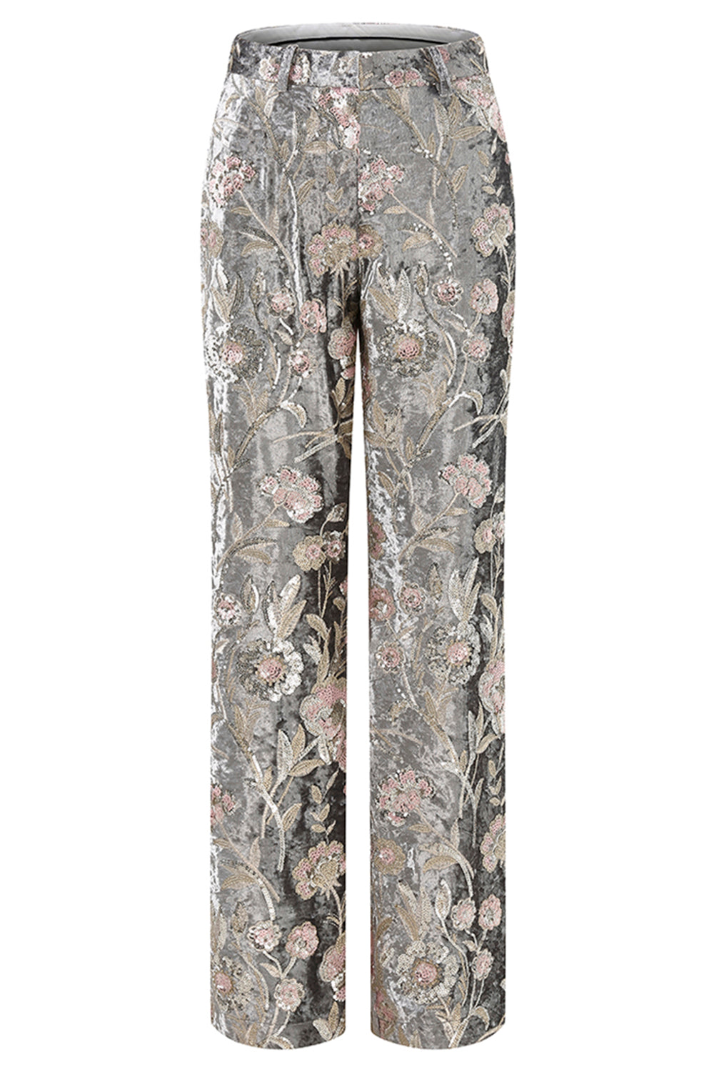 Sparkly Grey 2 Piece Floral Peak Lapel Women Prom Suit