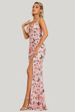 Sheath Flower Printed Blush A Line Maxi Dress with Slit