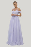 Tulle A-Line Lilac Spaghetti Straps Maxi Dress