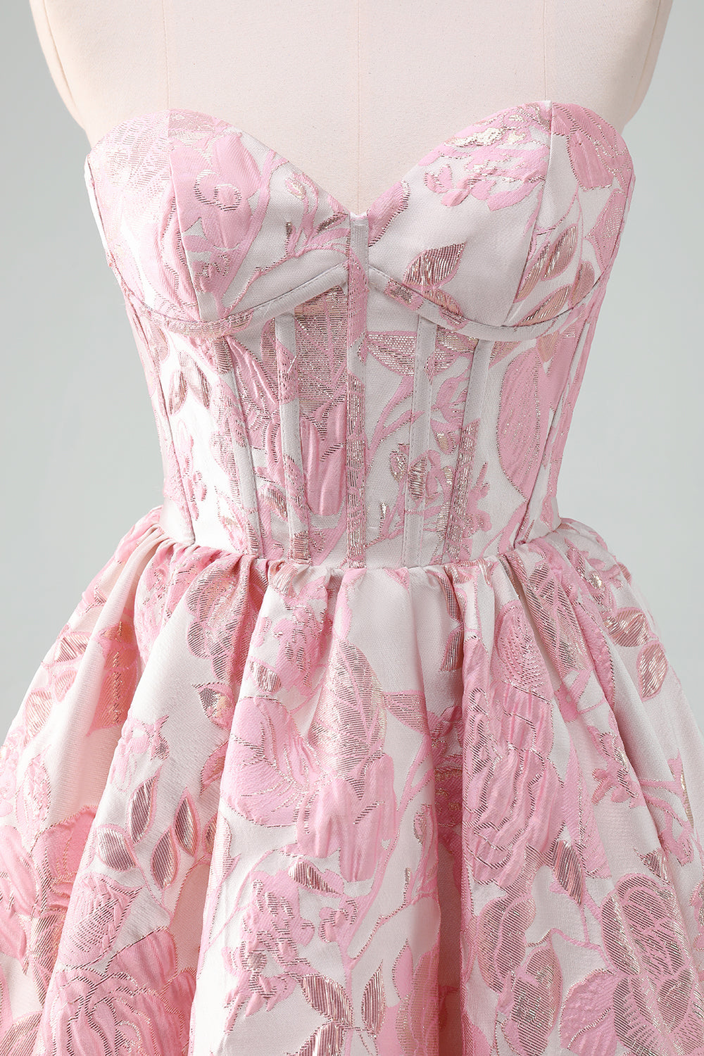 Beauty Blue A Line Pleated Strapless Corset Floral Mini Dress