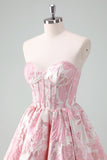 Beauty Blue A Line Pleated Strapless Corset Floral Mini Dress