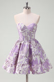Beauty Blue A Line Pleated Strapless Corset Floral Mini Dress