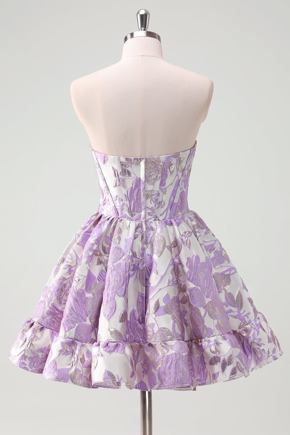 Beauty Blue A Line Pleated Strapless Corset Floral Mini Dress