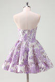 Beauty Blue A Line Pleated Strapless Corset Floral Mini Dress