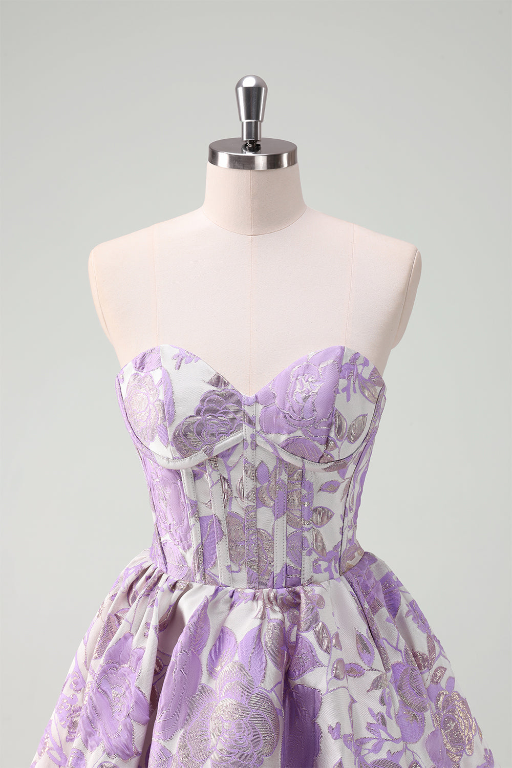 Beauty Blue A Line Pleated Strapless Corset Floral Mini Dress