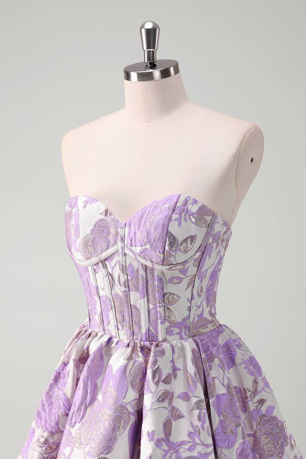 Beauty Blue A Line Pleated Strapless Corset Floral Mini Dress