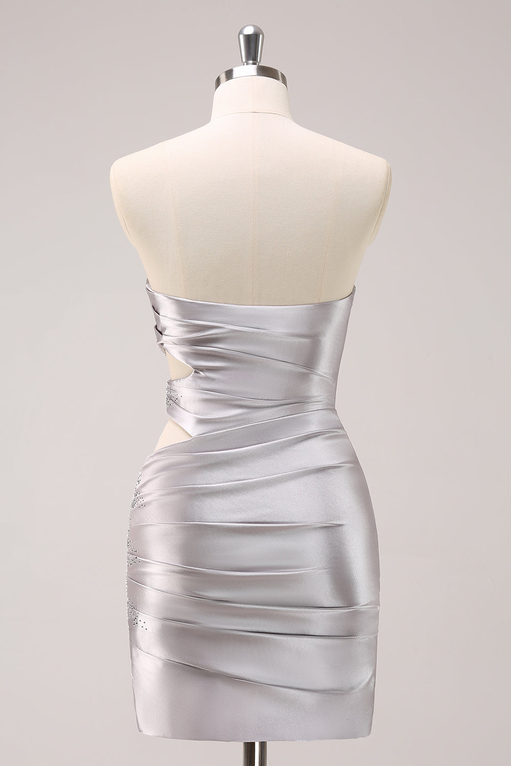 Glitter Beading Pleated Tight Strapless Grey Homecoming Dress