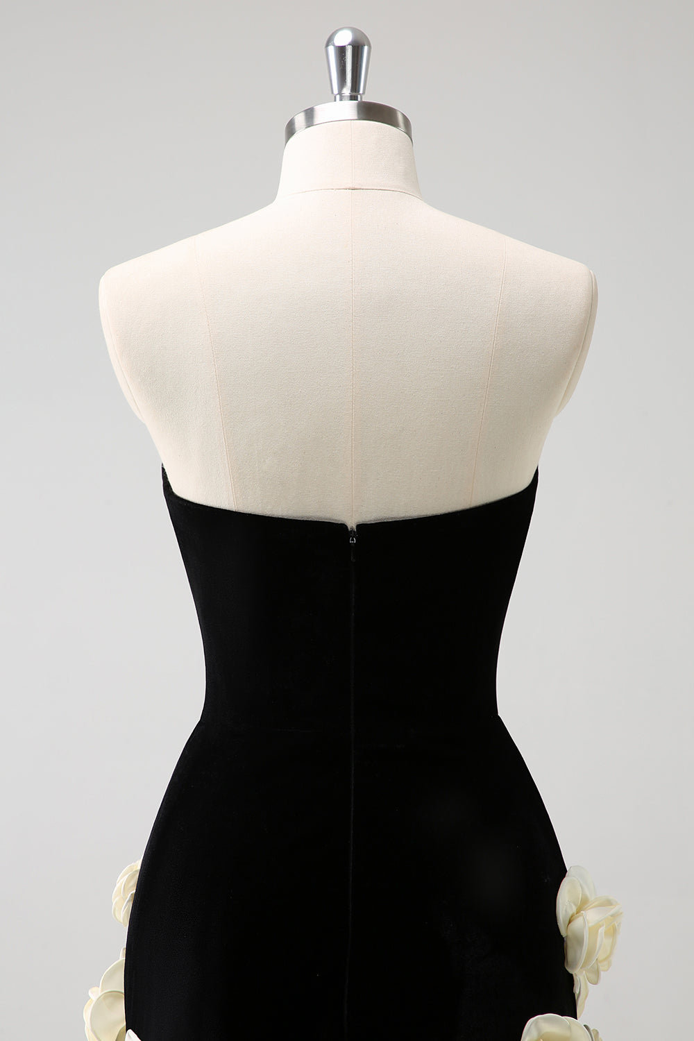 Black Strapless Tight Mini Dress with Flowers