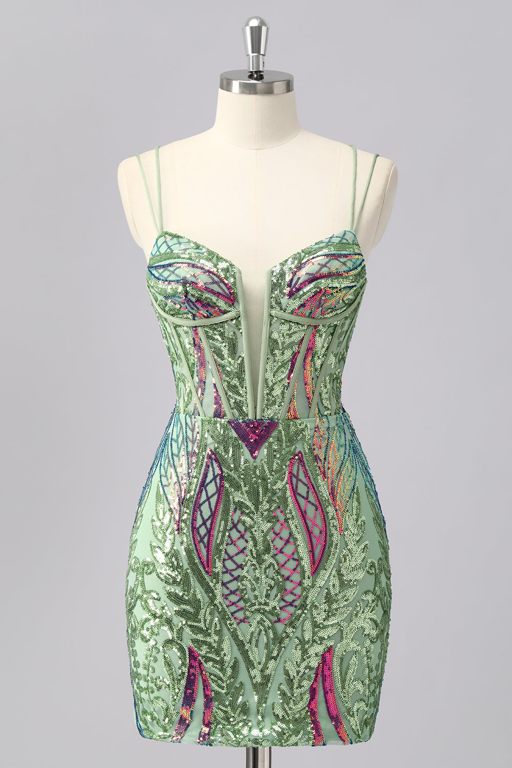 Sparkly Green Corset Tight Homecoming Dress with Lace-up Back