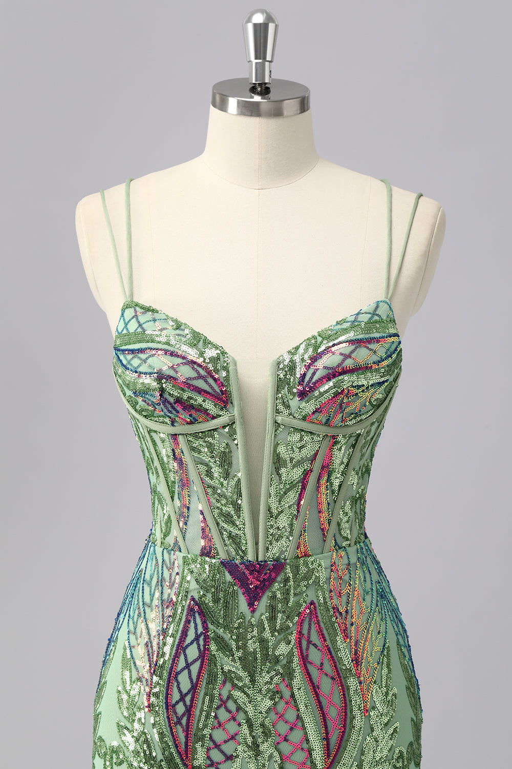 Sparkly Green Corset Tight Homecoming Dress with Lace-up Back