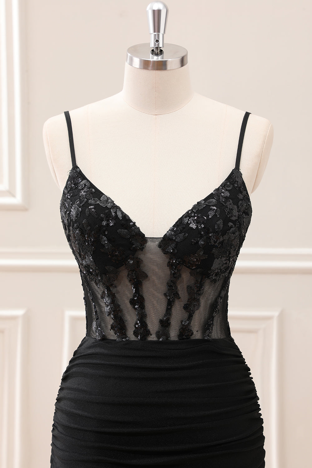 Sparkly Black Ruched Corset Homecoming Dress with Sequins