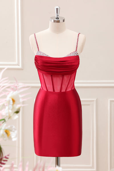 Straps Orange Beaded Tight Mini Dress
