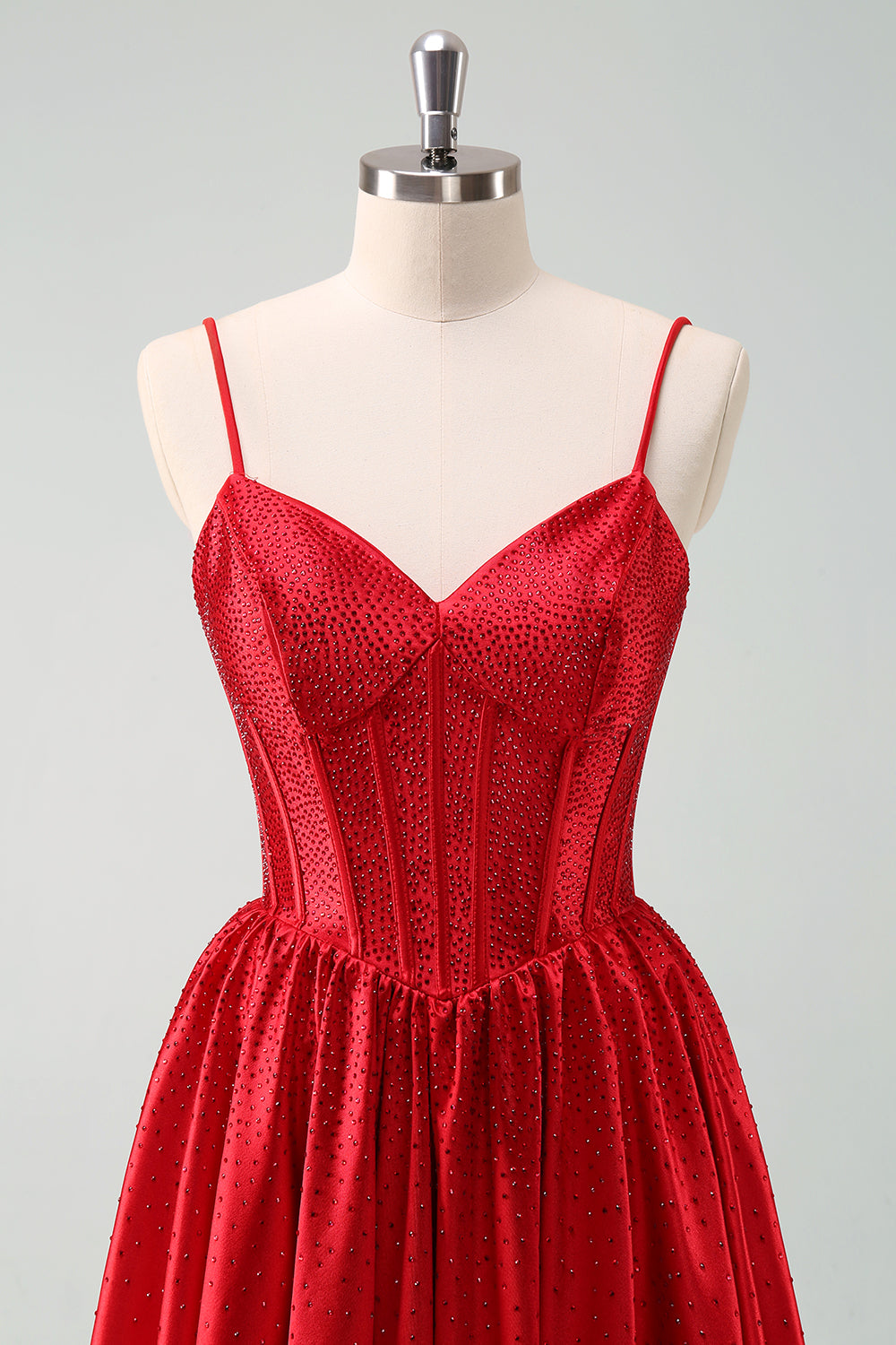 Dark Green A-Line Spaghetti Straps Corset Pleated Mini Dress
