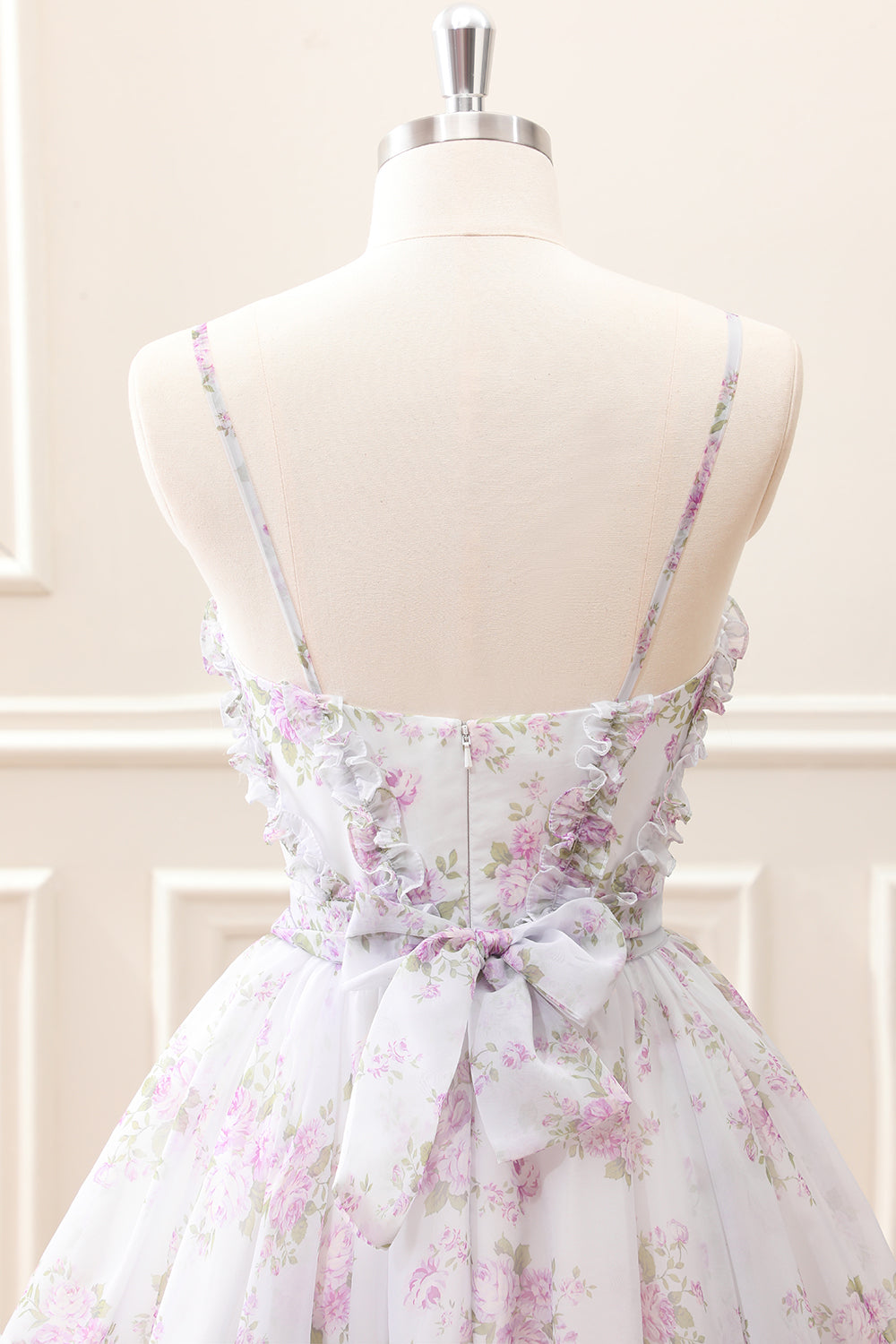 Lilac A-Line Floral Prints Ruffled Tiered Mini Dress