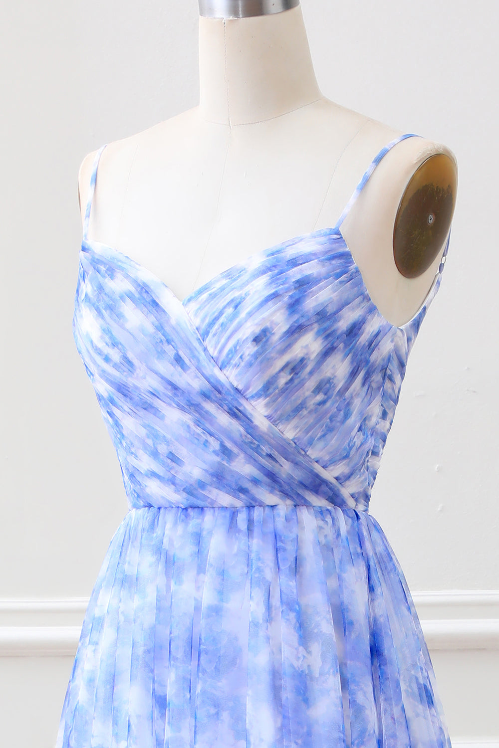 Blue Print A Line Spaghetti Straps Maxi Dress