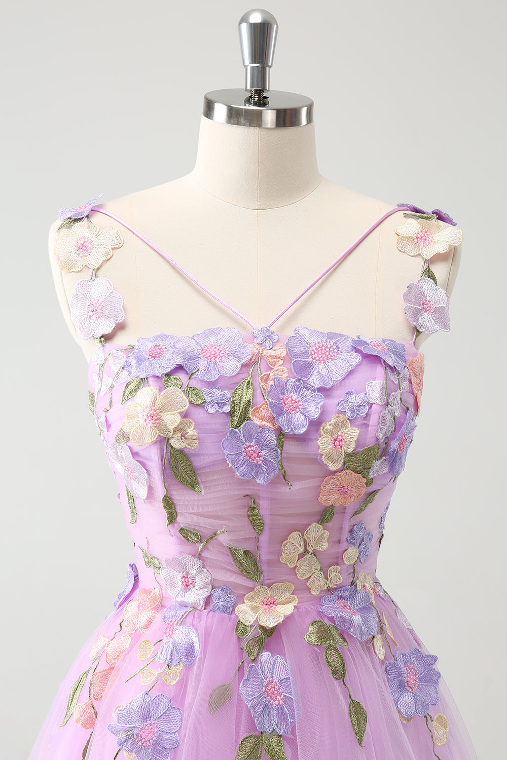 Purple A Line Flowers Tulle Mini Dress