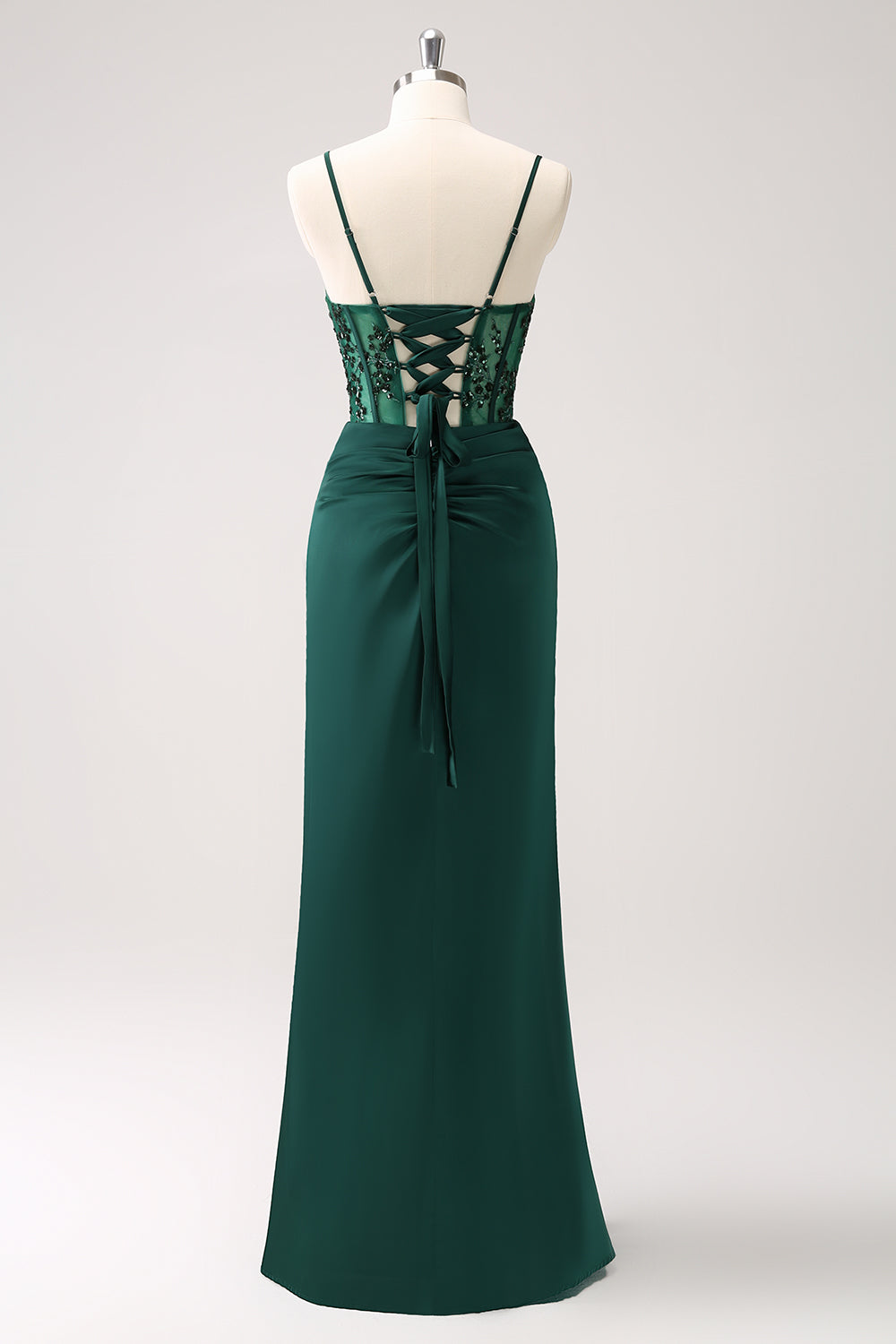 Dark Green Mermaid Spaghetti Straps Satin Maxi Dress with Slit