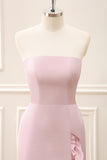 Pink Strapless Mermaid Ruffled Asymmetrical Dress