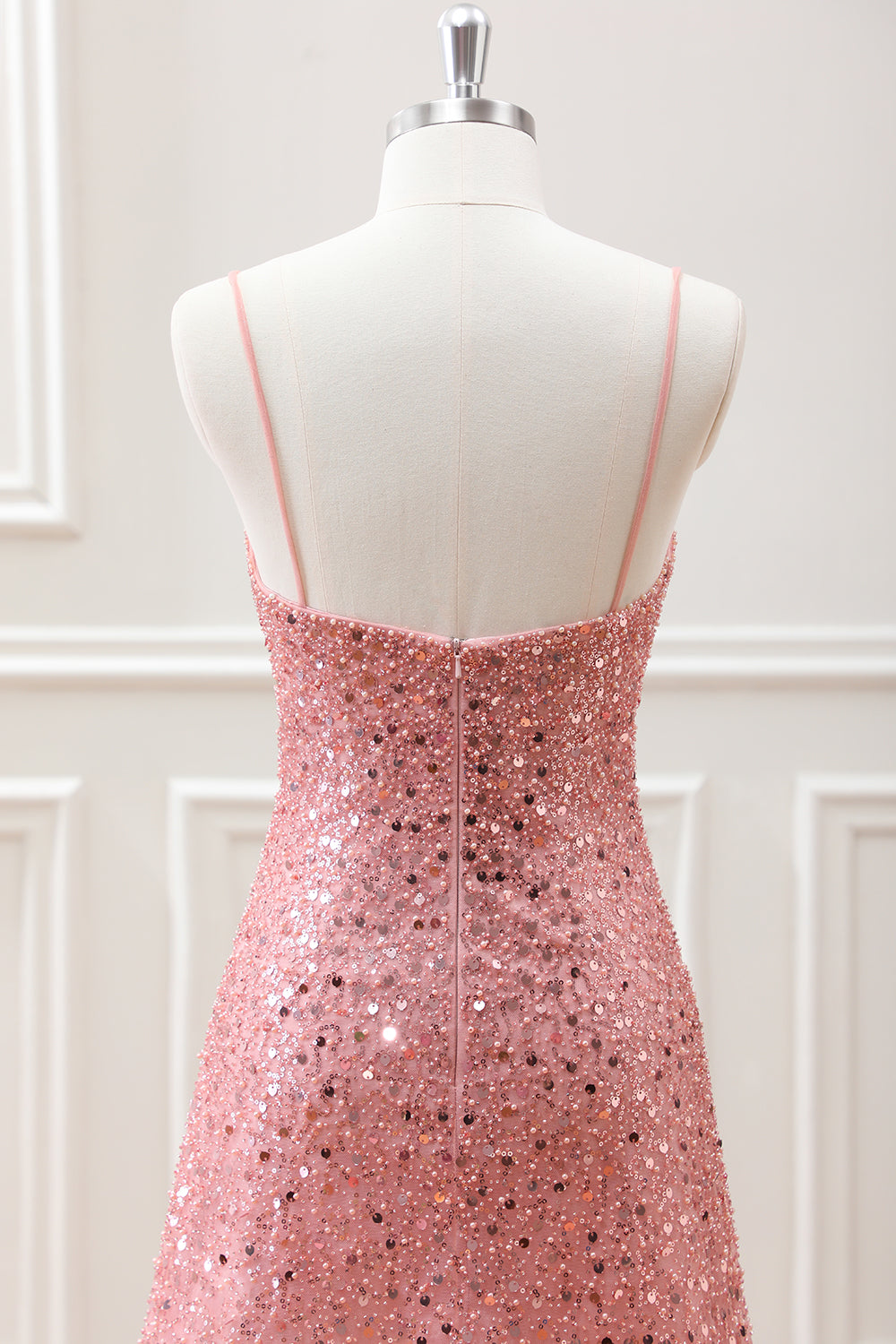 Sparkly A Line Blush Sequins Beaded Mini Dress