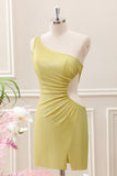 Stylish Yellow Bodycon One Shoulder Mini Dress with Hollow Out