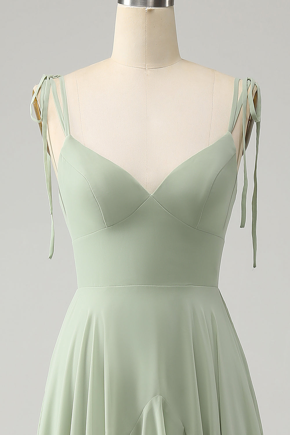 Matcha A-Line Spaghetti Straps Chiffon Maxi Dress with Ruffles