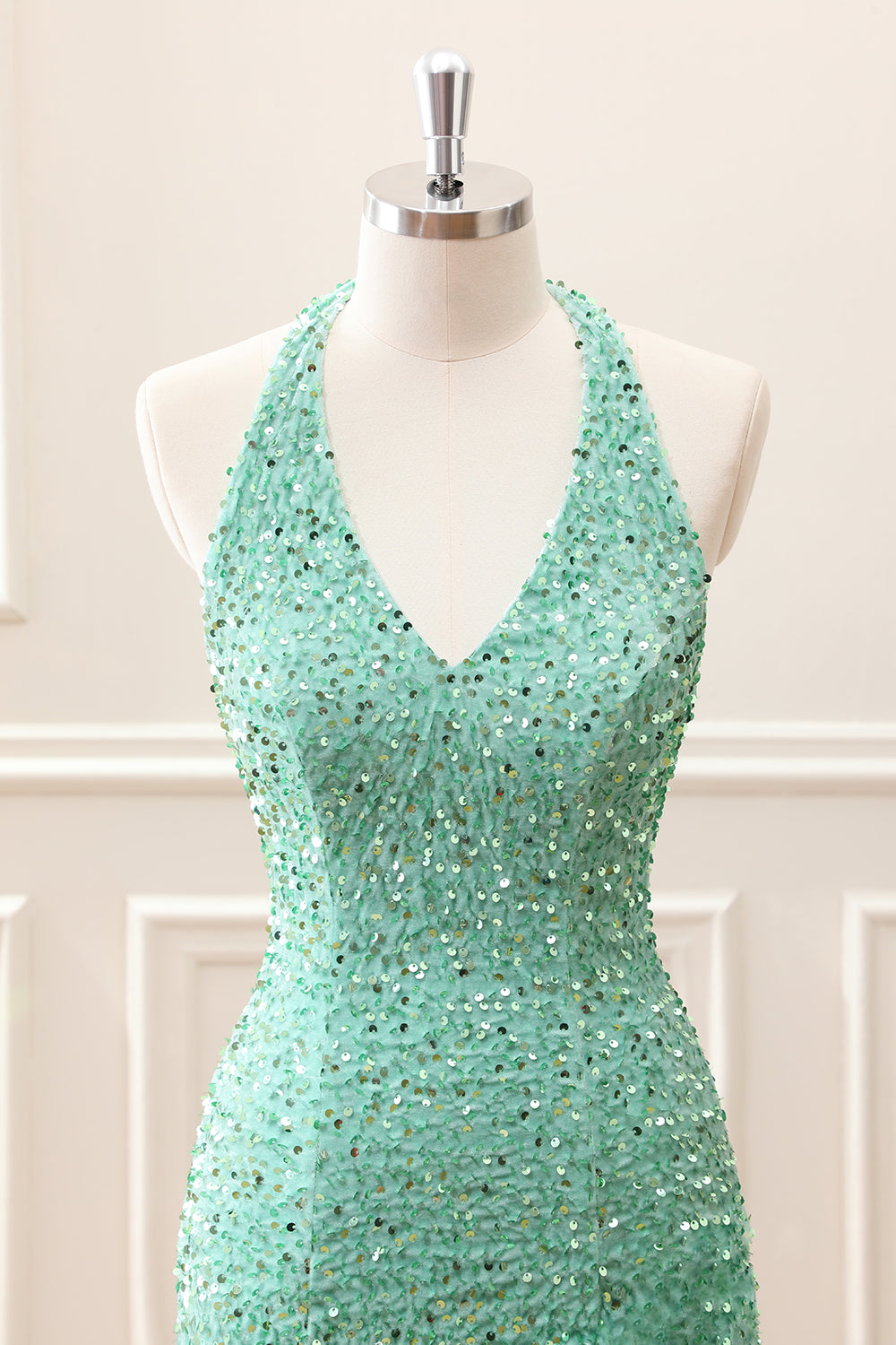Fringed Fuchsia Sequined Halter Asymmetrical Mini Dress