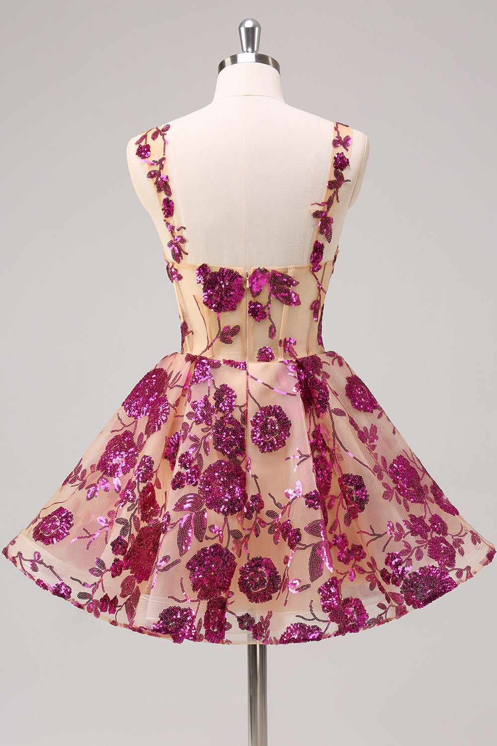 Sparkly White A-Line Floral Corset Mini Dress