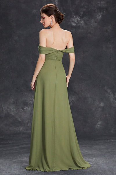 Berylove Women Maxi Dress Army Green Chiffon A Line Off the Shoulder Wedding Guest Dress Berylove Women Maxi Dress Army Green Chiffon A Line Off the Shoulder Wedding Guest Dress