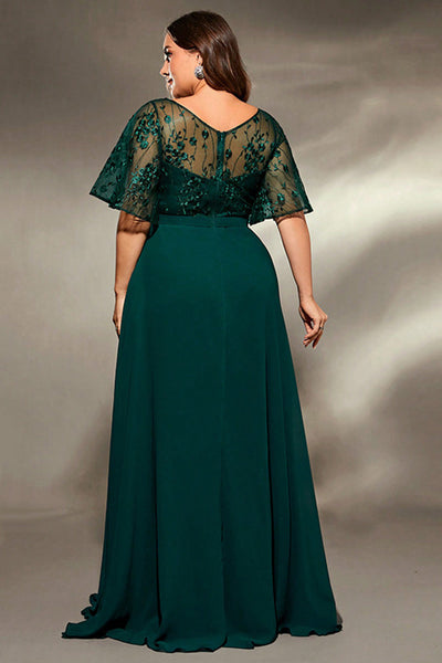 green dress size 22 Berylove Women Maxi Mother Dress Plus Size Dark Green A Line V Neck Wedding Party Guest Dress with Half Sleeves, Dark Green / 3XL
