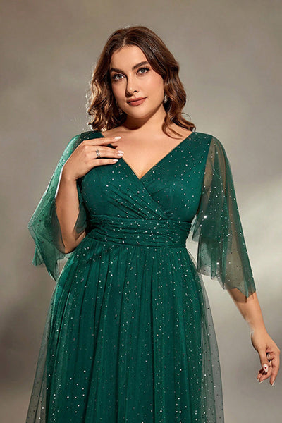plus size green tulle dress Plus Size Semi Formal Elegant Green Off The Shoulder Split Tulle Maxi   Plussizefix