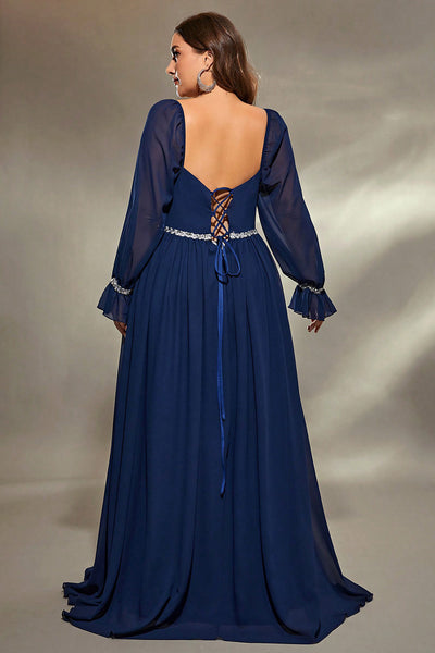 sachin and babi light blue dress Berylove Women Navy Maxi Mother Dress Plus Size Flared Long Sleeves A Line  Wedding Party Guest Dress