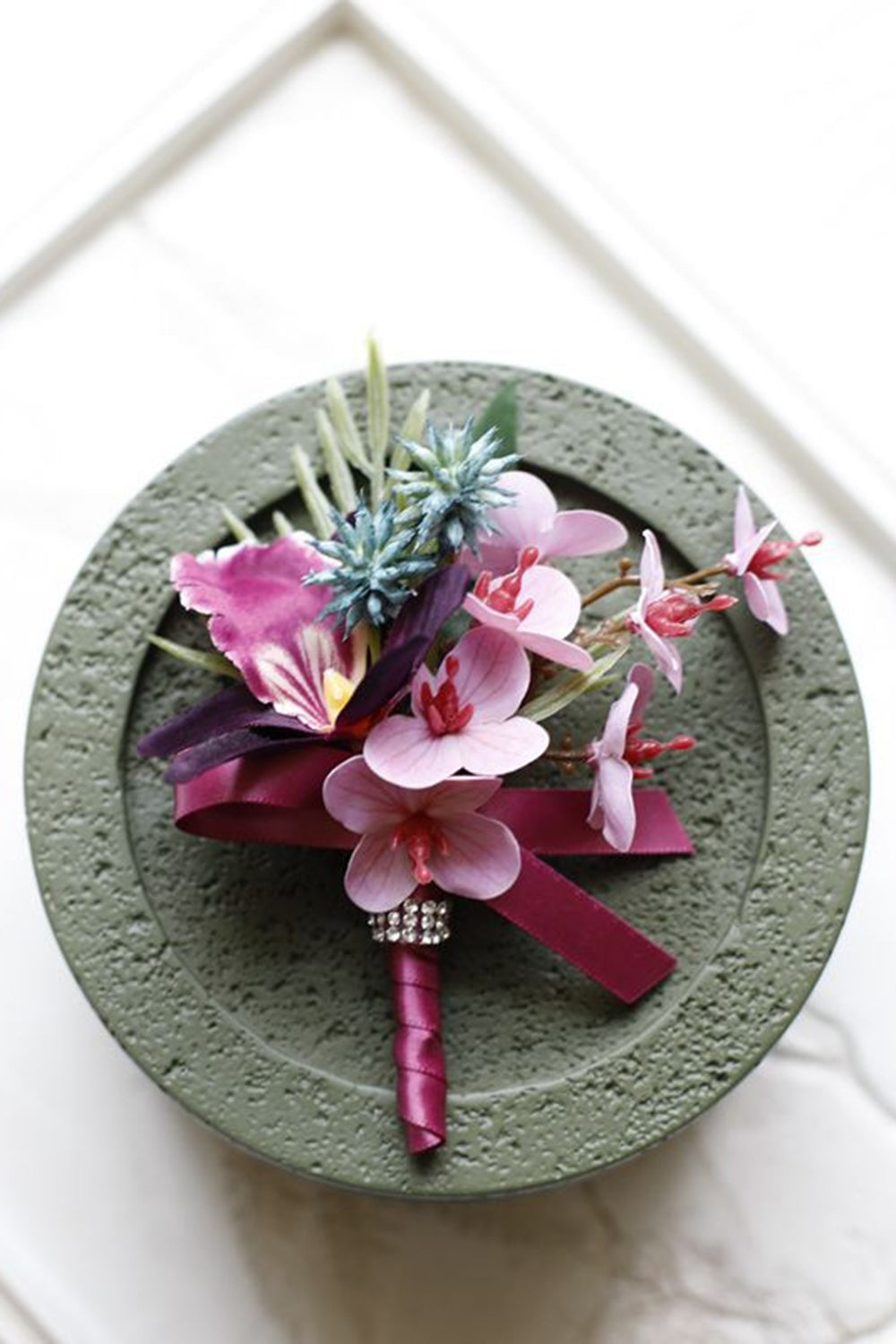 Wedding Burgundy Wrist Corsage and Boutonniere Set