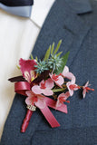 Wedding Burgundy Wrist Corsage and Boutonniere Set