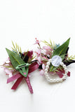 Wedding Burgundy Wrist Corsage and Boutonniere Set