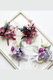 Wedding Burgundy Wrist Corsage and Boutonniere Set