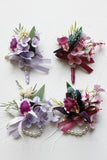 Wedding Burgundy Wrist Corsage and Boutonniere Set